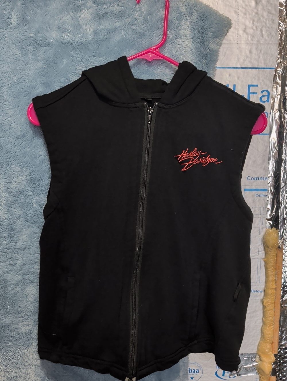 Harley-Davidson Black Sleeveless Hooded Zip Vest with Red Logo